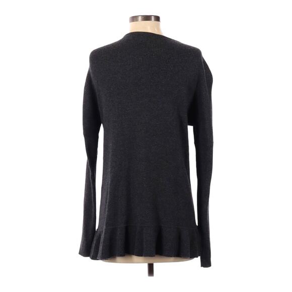Project Sweater Dark Grey Ruffle Front Button Cardigan Long Sleeve Knit Women XS - Picture 2 of 12